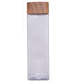 500ml Tritan Square Clear Drinking Water Bottle with Custom Logo Plastic and Wooden Lid